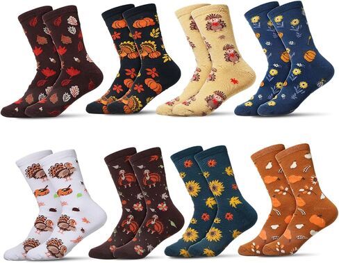 Haysandy 8 Pairs Christmas Socks Thanksgiving Crew Socks Bulk for Women Men Funny Stretchy Novelty Xmas Holiday Gift in Saudi Arabia