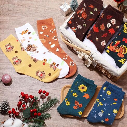 Haysandy 8 Pairs Christmas Socks Thanksgiving Crew Socks Bulk for Women Men Funny Stretchy Novelty Xmas Holiday Gift in Saudi Arabia