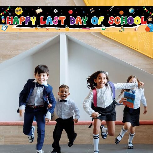 Happy Last Day of School Banner - 118" x 19" End of School Year Party Decorations - Last Day of School Party Sign Banner - School Classroom Last Day of School Decorations in Saudi Arabia