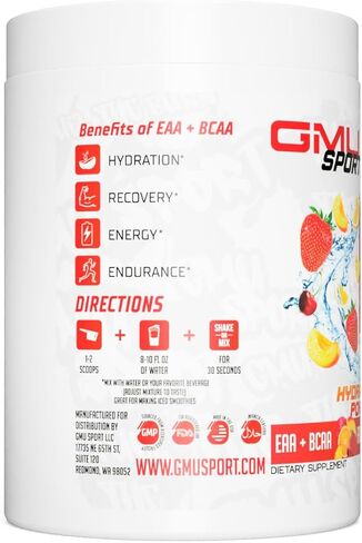 GMU Sport BCAA + EAAs Hydration and Recovery Powder drink mix - Elevate Your Game and Fuel the Burn with GMU Sport's Great Tasting Electrolyte Drink Mixes. No sugar No artificial colors (Watermelon) in Saudi Arabia