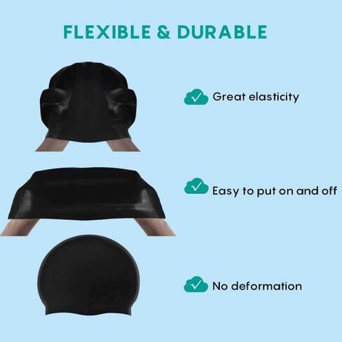 Swim Cap Swimming Cap Silicone Swim Cap for Men Women Kids Boys Girls for Long Hair White/Black in Kuwait