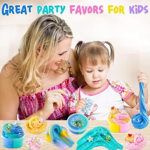 LAWOHO Butter Slime Kit Includes 2X120ml Two-Toned Butter Slime with 6 Packs Slime Add-Ins, Slime for Kids Party Favors, Non Stick Slime Scented Slime, Kids Slime Kit for Girls Boys Ages 8-12(Ocean) in Kuwait