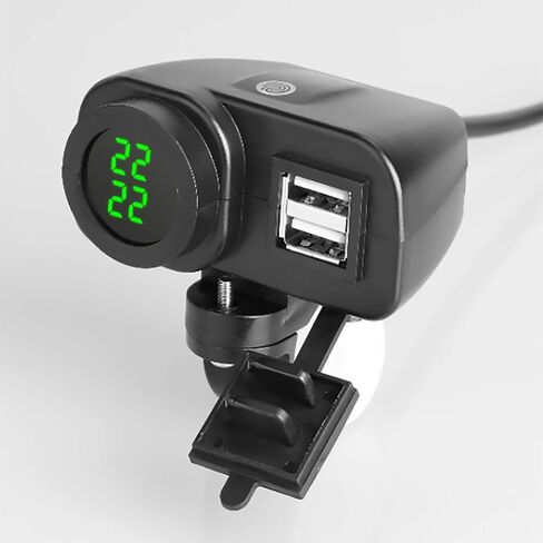 مقاوم للماء دراجة نارية 5 فولت 3.1A شاحن USB مزدوج والجهد عرض درجة الحرارة الفولتميتر لتركيب المقود 7/8 و1 بوصة in Kuwait