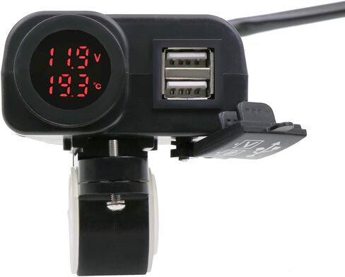 مقاوم للماء دراجة نارية 5 فولت 3.1A شاحن USB مزدوج والجهد عرض درجة الحرارة الفولتميتر لتركيب المقود 7/8 و1 بوصة in Kuwait