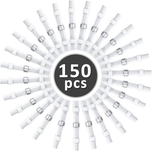 150 قطعة من موصلات أسلاك اللحام 26-24 AWG، موصلات مؤخرة قابلة للانكماش بالحرارة البيضاء، أطراف أسلاك كهربائية معزولة مقاومة للماء لقوارب الشاحنات والمقطورات والسيارات البحرية in Kuwait
