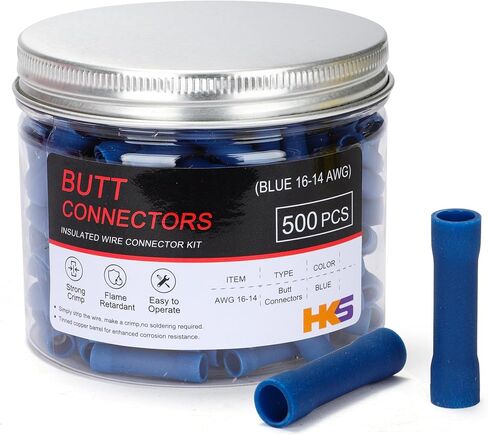 HKS 200 PCS Vinyl Insulated Butt Connector - Red 22-16 AWG - Electrical Connectors - Tinned Red Copper 0.7mm - Automotive Crimp Insulated in Saudi Arabia