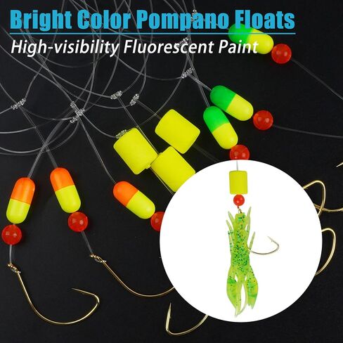 Pompano Rigs Surf Fishing Rigs Saltwater Triple Drop Pompano Rigs for Surf Fishing, Snell Floats Fishing Swivels Circle Hooks Pre-Rigged Fishing Rigs Tackle for Beach Offshore Surf Fishing 6/12pcs in Saudi Arabia
