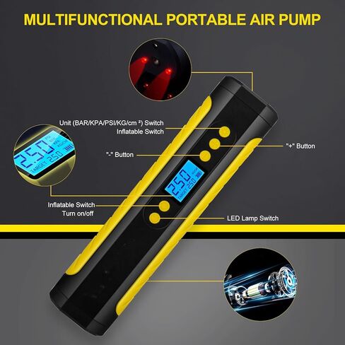 منفاخ إطارات KIKIMO لضاغط هواء Tesla المحمول، لملحقات Tesla Model 3/Y/S/X، 12 فولت لاسلكي مع مقياس ضغط رقمي، مضخة هواء 150 رطل لكل بوصة مربعة مع ضوء LED لـ Tesla، دراجة in Kuwait