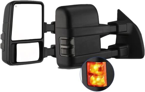 MOTOOS استبدال مرايا السحب لـ 1999-2007 Ford F250 F350 F450 F550 Super Duty 2001-2005 Ford Excursion Power دخان ساخن بدوره إشارة يسار يمين سائق الركاب الرؤية الخلفية الجانب سحب المرايا in Kuwait