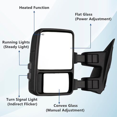 MOTOOS استبدال مرايا السحب لـ 1999-2007 Ford F250 F350 F450 F550 Super Duty 2001-2005 Ford Excursion Power دخان ساخن بدوره إشارة يسار يمين سائق الركاب الرؤية الخلفية الجانب سحب المرايا in Kuwait