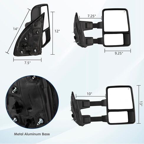 MOTOOS استبدال مرايا السحب لـ 1999-2007 Ford F250 F350 F450 F550 Super Duty 2001-2005 Ford Excursion Power دخان ساخن بدوره إشارة يسار يمين سائق الركاب الرؤية الخلفية الجانب سحب المرايا in Kuwait