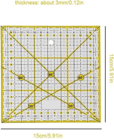 مسطرة اللحف 6 × 6 بوصة مع خطوط شبكية مزدوجة الألوان من الأكريليك مسطرة قطع القماش قالب مسطرة لسهولة القطع الدقيق، عرض 15 سم × طول 15 سم لخياطة اللحف والخياطة والحرف اليدوية in Saudi Arabia