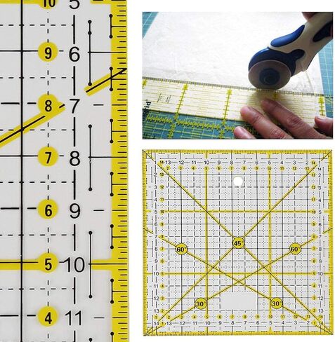 مسطرة اللحف 6 × 6 بوصة مع خطوط شبكية مزدوجة الألوان من الأكريليك مسطرة قطع القماش قالب مسطرة لسهولة القطع الدقيق، عرض 15 سم × طول 15 سم لخياطة اللحف والخياطة والحرف اليدوية in Saudi Arabia
