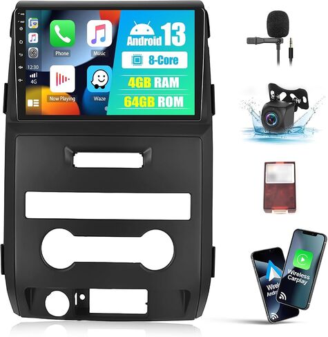 راديو ستيريو للسيارة 4G+64G 8 Core لسيارة Ford F150 F-150 2009 2010 2011 2012 مع Apple Carplay اللاسلكي Android Auto 9 بوصة IPS شاشة تعمل باللمس Android 13 راديو مع ملاحة GPS بلوتوث DSP FM كاميرا احتياطية in Kuwait