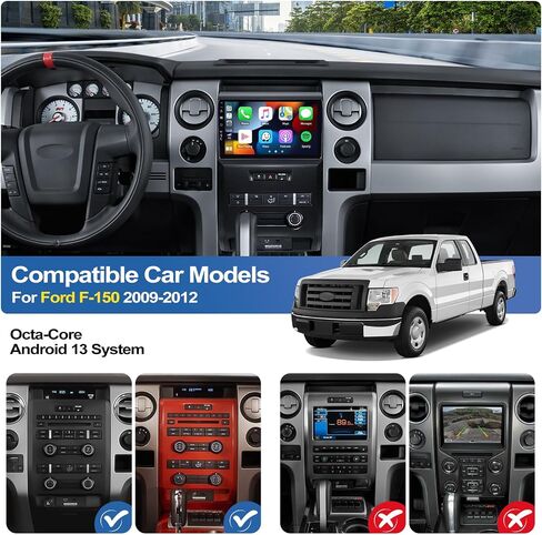 راديو ستيريو للسيارة 4G+64G 8 Core لسيارة Ford F150 F-150 2009 2010 2011 2012 مع Apple Carplay اللاسلكي Android Auto 9 بوصة IPS شاشة تعمل باللمس Android 13 راديو مع ملاحة GPS بلوتوث DSP FM كاميرا احتياطية in Kuwait