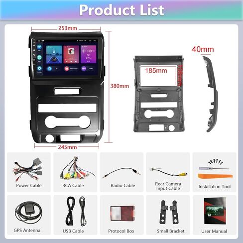 ستيريو سيارة Podofo لسيارة Ford F150 F-150 2009 2010 2011 2012 مع Carplay Android Auto، شاشة لمس راديو السيارة 9 بوصات 2+64 جيجا مع وصلة مرآة، بلوتوث، نظام تحديد المواقع العالمي، واي فاي، SWC، راديو FM & RDS + كاميرا احتياطية AHD + ميكروفون in Saudi Arabia