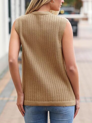 Saodimallsu Womens Sleeveless Cardigan Button Up Cable Knit Crew Neck Casual Loose Trendy Summer Fall Sweater Vest in Kuwait