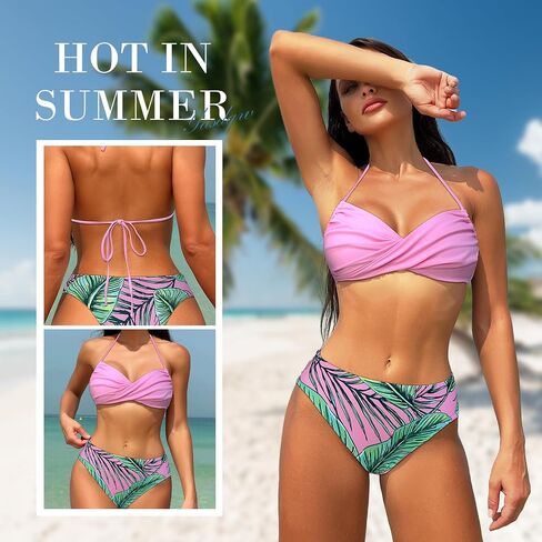 Women's Bikini Swimsuit High Waisted Floral Adjustable Straps Two Piece Bathing Suit in Saudi Arabia