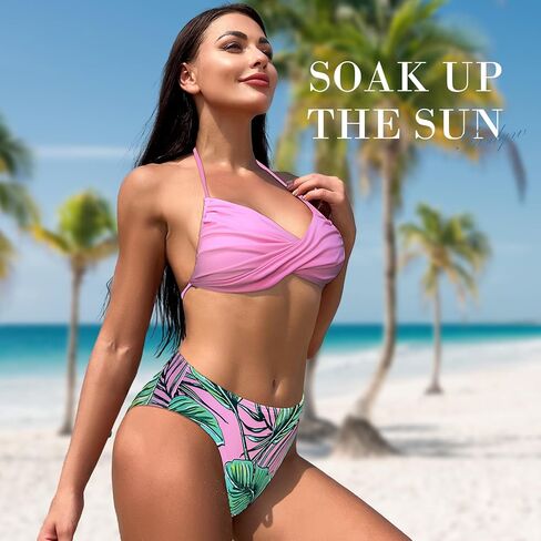 Women's Bikini Swimsuit High Waisted Floral Adjustable Straps Two Piece Bathing Suit in Saudi Arabia