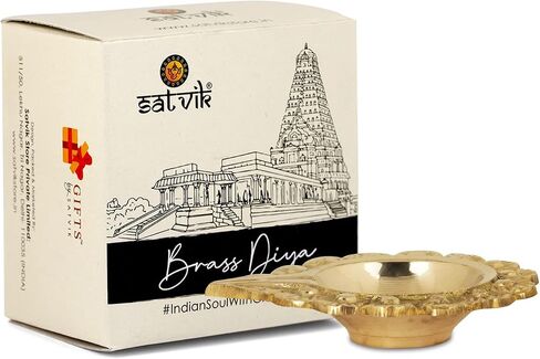 Satvik 2 Pc Brass Kuber Diya Engraved Floral Design Pooja Diwali Home Mandir Decor Oil lamp Kutthu Vilakku Nilakku Lakshmi Pujan Deepak Deepam Tea Light Holder Dia Indian Housewarming Return Gift Item in Saudi Arabia