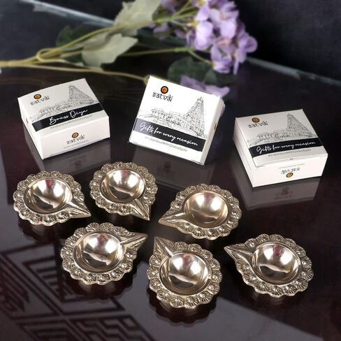 Satvik 2 Pc Brass Kuber Diya Engraved Floral Design Pooja Diwali Home Mandir Decor Oil lamp Kutthu Vilakku Nilakku Lakshmi Pujan Deepak Deepam Tea Light Holder Dia Indian Housewarming Return Gift Item in Saudi Arabia