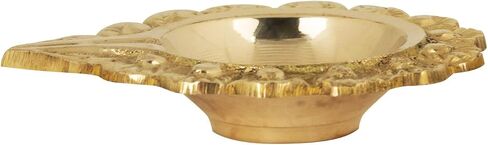 Satvik 2 Pc Brass Kuber Diya Engraved Floral Design Pooja Diwali Home Mandir Decor Oil lamp Kutthu Vilakku Nilakku Lakshmi Pujan Deepak Deepam Tea Light Holder Dia Indian Housewarming Return Gift Item in Saudi Arabia