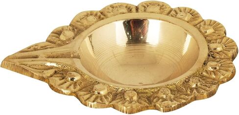 Satvik 2 Pc Brass Kuber Diya Engraved Floral Design Pooja Diwali Home Mandir Decor Oil lamp Kutthu Vilakku Nilakku Lakshmi Pujan Deepak Deepam Tea Light Holder Dia Indian Housewarming Return Gift Item in Saudi Arabia