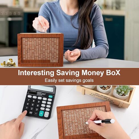 Generic صندوق نقود خشبي مع هدف نقود وأرقام، صندوق توفير نقود قابل لإعادة الاستخدام مع العد التنازلي، بنك عملات خشبي على الطراز القديم للأولاد والبنات، 10000 دولار in Kuwait