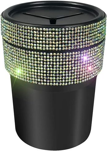 سلة قمامة السيارة من idain Bling Bling حجر الراين، سلة قمامة صغيرة للسيارة، متعددة الوظائف، حامل بطاقات للعملات المعدنية، منظم يناسب معظم حاملات أكواب السيارات (أبيض) in Saudi Arabia