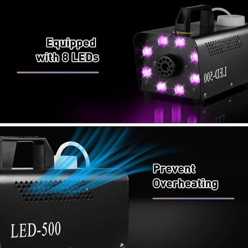 آلة الضباب GAOMON، آلة دخان مع 8 أوضاع إضاءة LED وتأثير 12 لونًا، آلة ضباب 500 وات للاستخدام الداخلي والخارجي مع جهازي تحكم عن بعد لاسلكيين لأرضية رقص الهالوين وحفلات الزفاف in Saudi Arabia
