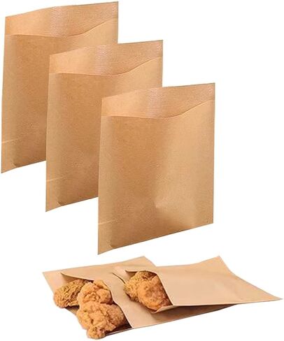 أكياس ورق الكرافت للساندويتشات 200 قطعة من أكياس المكافآت الورقية البنية الصغيرة المشمعة المسطحة، حقيبة حلوى البسكويت والوجبات الخفيفة، أكياس مقاومة للدهون لساندويتش المخبوزات (200، 6 × 8 بوصة) in Kuwait
