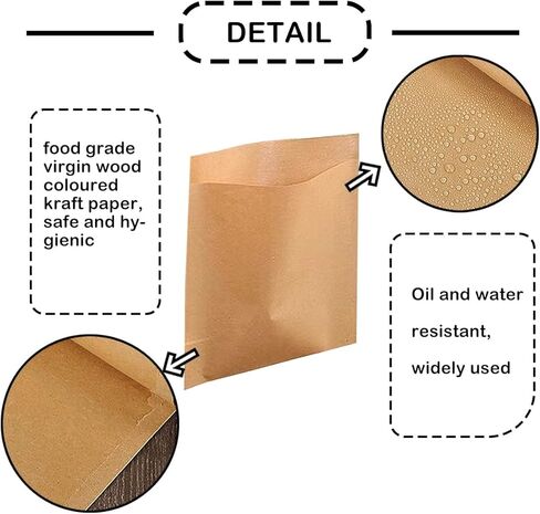 أكياس ورق الكرافت للساندويتشات 200 قطعة من أكياس المكافآت الورقية البنية الصغيرة المشمعة المسطحة، حقيبة حلوى البسكويت والوجبات الخفيفة، أكياس مقاومة للدهون لساندويتش المخبوزات (200، 6 × 8 بوصة) in Kuwait