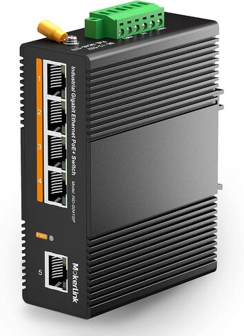 MokerLink 5 Port PoE Gigabit Industrial DIN-Rail Ethernet Switch, 14Gbps Switching Capacity, IP40 Rated Network Switch (-40 to 185°F), with UL Power Supply in Saudi Arabia