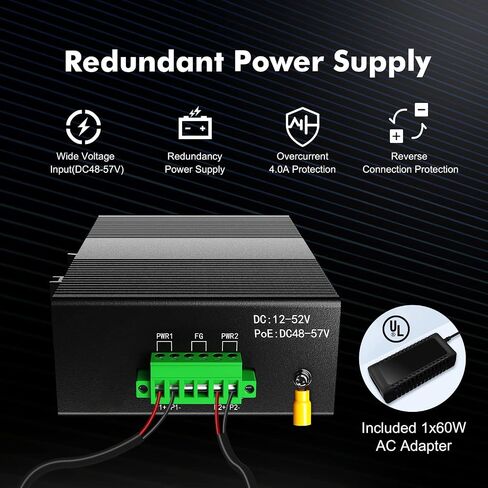 MokerLink 5 Port PoE Gigabit Industrial DIN-Rail Ethernet Switch, 14Gbps Switching Capacity, IP40 Rated Network Switch (-40 to 185°F), with UL Power Supply in Saudi Arabia