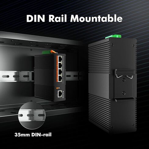MokerLink 5 Port PoE Gigabit Industrial DIN-Rail Ethernet Switch, 14Gbps Switching Capacity, IP40 Rated Network Switch (-40 to 185°F), with UL Power Supply in Saudi Arabia
