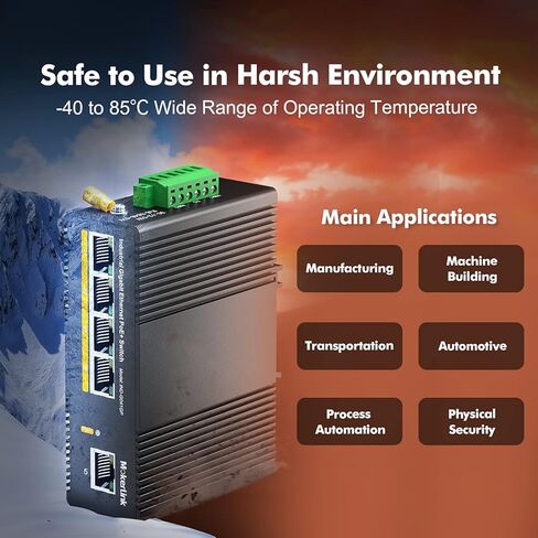 MokerLink 5 Port PoE Gigabit Industrial DIN-Rail Ethernet Switch, 14Gbps Switching Capacity, IP40 Rated Network Switch (-40 to 185°F), with UL Power Supply in Saudi Arabia