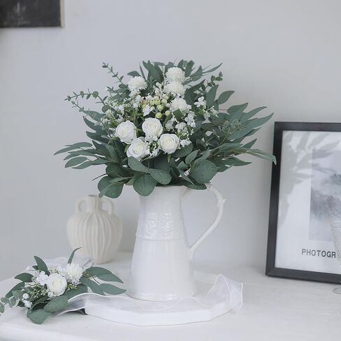 VIERENA 110 قطعة 7 أنواع من سيقان الأوكالبتوس الاصطناعية المختلطة أوراق الصفصاف والزهور الصناعية، أغصان أوراق الشجر ذات اللمس الحقيقي لحفلات الزفاف DIY باقات الزهور وديكور المنزل (أخضر) in Kuwait