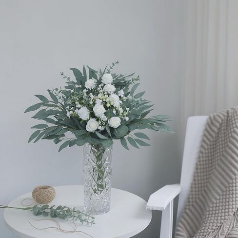 VIERENA 110 قطعة 7 أنواع من سيقان الأوكالبتوس الاصطناعية المختلطة أوراق الصفصاف والزهور الصناعية، أغصان أوراق الشجر ذات اللمس الحقيقي لحفلات الزفاف DIY باقات الزهور وديكور المنزل (أخضر) in Kuwait