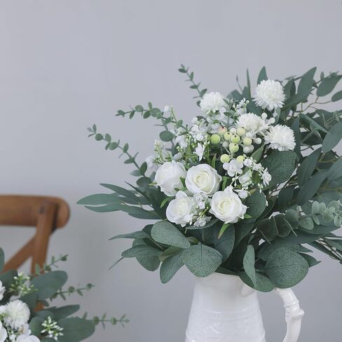 VIERENA 110 قطعة 7 أنواع من سيقان الأوكالبتوس الاصطناعية المختلطة أوراق الصفصاف والزهور الصناعية، أغصان أوراق الشجر ذات اللمس الحقيقي لحفلات الزفاف DIY باقات الزهور وديكور المنزل (أخضر) in Kuwait