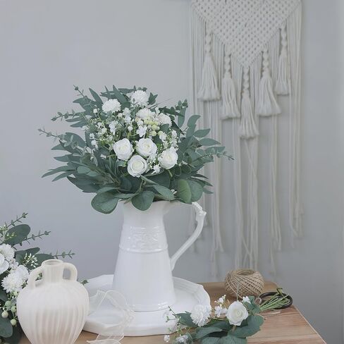 VIERENA 110 قطعة 7 أنواع من سيقان الأوكالبتوس الاصطناعية المختلطة أوراق الصفصاف والزهور الصناعية، أغصان أوراق الشجر ذات اللمس الحقيقي لحفلات الزفاف DIY باقات الزهور وديكور المنزل (أخضر) in Kuwait