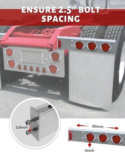 شماعات رفرف الطين المحملة بنابض من الكروم - تباعد مسمار 2.5 بوصة، طول 30 بوصة، فتحات إضاءة 4 بوصة | مناسبة لشبه الشاحنات | مجموعة اليسار واليمين in Kuwait