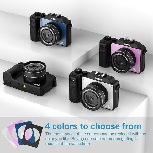 Digital Camera for Photography, 4K Vlog Camera with 4 Changeable Colors, Dual Cam Front and Rear, 7 Color Filters, 140°Wide Angle, 18X Zoom, 64G TF Card & Hand Strap in Saudi Arabia