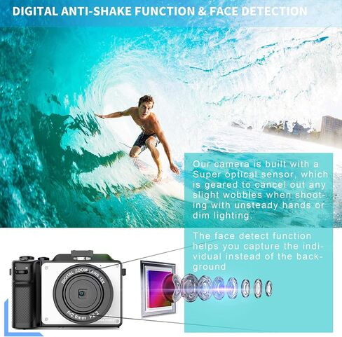 Digital Camera for Photography, 4K Vlog Camera with 4 Changeable Colors, Dual Cam Front and Rear, 7 Color Filters, 140°Wide Angle, 18X Zoom, 64G TF Card & Hand Strap in Saudi Arabia
