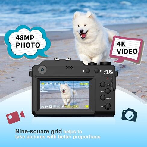 Digital Camera for Photography, 4K Vlog Camera with 4 Changeable Colors, Dual Cam Front and Rear, 7 Color Filters, 140°Wide Angle, 18X Zoom, 64G TF Card & Hand Strap in Saudi Arabia