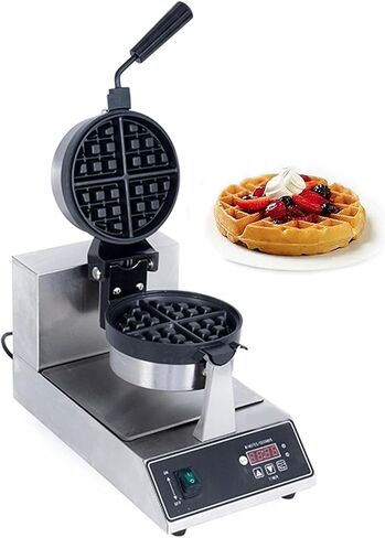 Commercial Waffle Maker, belgian waffle maker, 1000W Round Waffle Iron, Non-Stick Waffle Baker Machine with 122-572℉ / 50-300℃ Temp Range Teflon-Coated Baking Pans Stainless Steel Body in Saudi Arabia