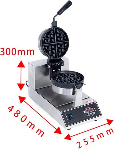 Commercial Waffle Maker, belgian waffle maker, 1000W Round Waffle Iron, Non-Stick Waffle Baker Machine with 122-572℉ / 50-300℃ Temp Range Teflon-Coated Baking Pans Stainless Steel Body in Saudi Arabia