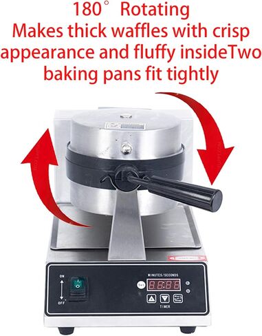 Commercial Waffle Maker, belgian waffle maker, 1000W Round Waffle Iron, Non-Stick Waffle Baker Machine with 122-572℉ / 50-300℃ Temp Range Teflon-Coated Baking Pans Stainless Steel Body in Saudi Arabia