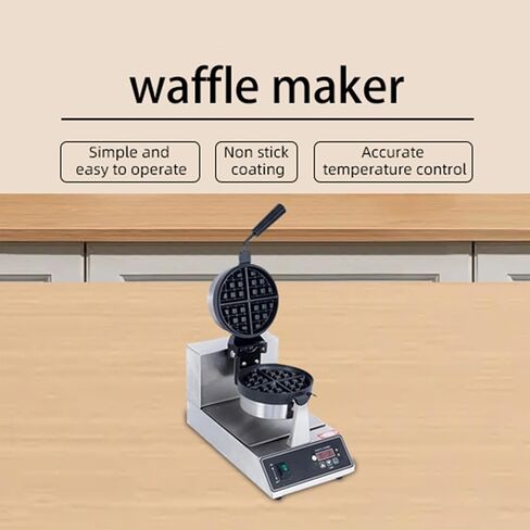 Commercial Waffle Maker, belgian waffle maker, 1000W Round Waffle Iron, Non-Stick Waffle Baker Machine with 122-572℉ / 50-300℃ Temp Range Teflon-Coated Baking Pans Stainless Steel Body in Saudi Arabia