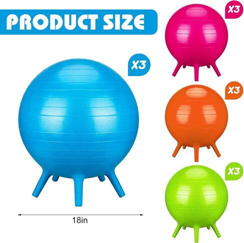Tradder 12 Pack Chair Ball with Feet for Kids Classroom Seating Ball Yoga Ball Flexible Stability Exercise Ball Chair with Air Pump for School Students Sitting (Roes Red/Green/Orange/Blue, 18 in) in Saudi Arabia