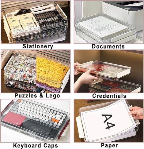 3 PCS Plastic A4 File Storage Cases Portable Transparent File Box Paper Organizer Photo Storage Boxes for 8.5x11 Letter, Photos, Scrapbook, Art, Craft, Office Supplies (14.3x9.3x1.5 Inch) in Saudi Arabia